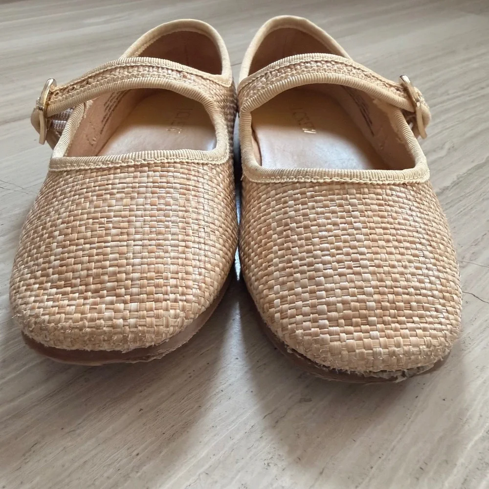 J.Crew Factory Mary Jane Flats Woven Raffia Natural Tan Dressy Trip BW246 K11